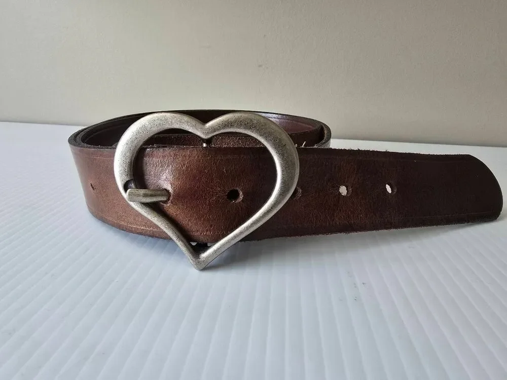 Belt Brown Leather Heart Buckle Sz XXL